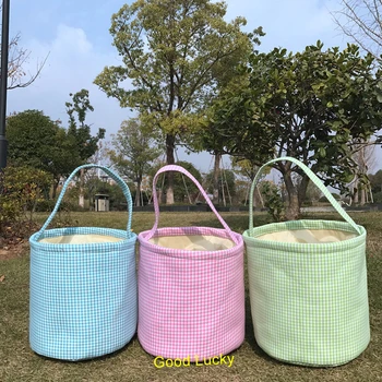 

30pcs/lot wholesale monogram gingham easter bucket 3 colors personalize high quality checked easter basket