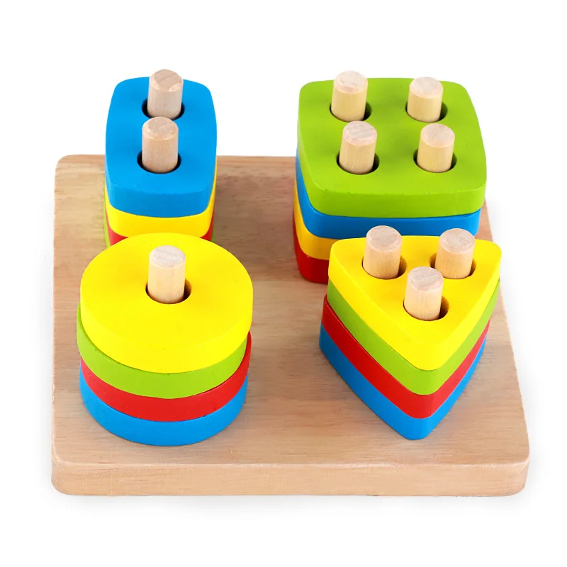 

Four Sets of Column Children Early Childhood Educational Building Blocks Toy 1-3 Years Old Boy Baby Geometric Shapes Matching Co