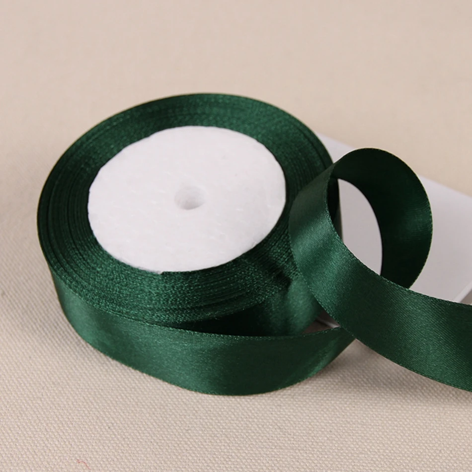 25Yards Dark Green Crafts Satin Ribbon Christmas Gift Bow DIY