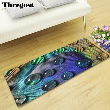 

Thregost 3D Feather Print Long Carpet for Kitchen Welcome Rug Microfiber Door Mats Carpet Anti Slip Hall Rug Machine Washable