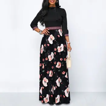 

Skirts 2018 New Brand Women Long Sleeve Autumn Patchwork Print Floral Boho Long Maxi Skirts Ladies Casual Skirts