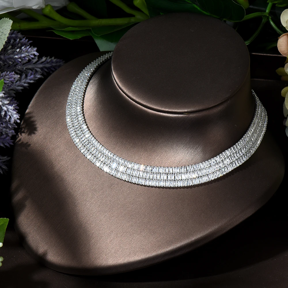 HIBRIDE New Design Simple Baguette Pendant Small Jewelry Set Luxury Cubic Earring Necklace Set Wholesale Women Bridal Party N200 - Image 5