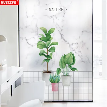 

Green plant pattern electrostatic frosted glass film living room bedroom bathroom kids room kindergarten opaque pvc window film