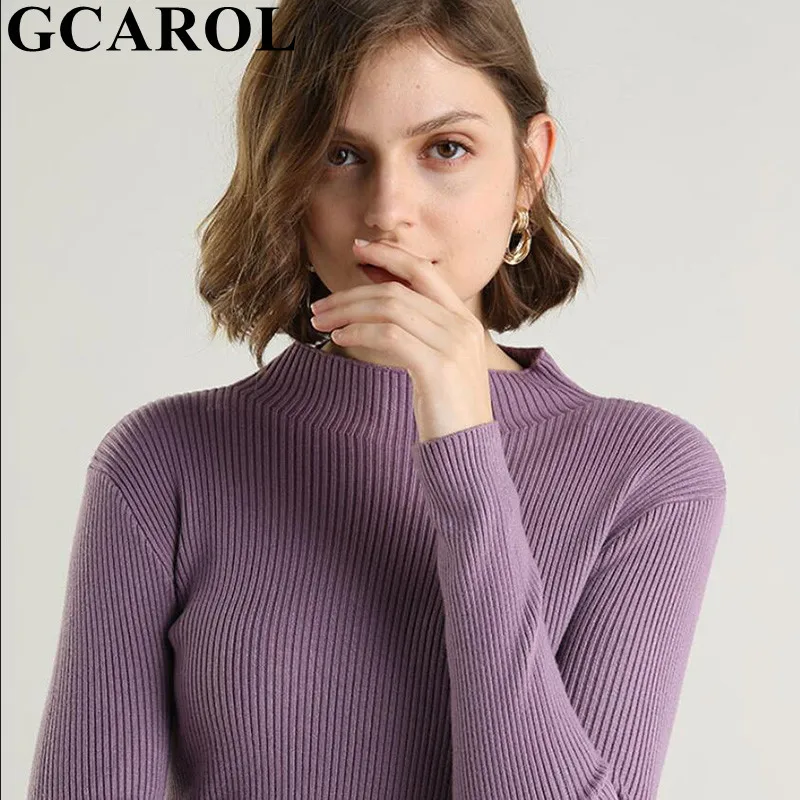 GCAROL New Fall Winter Women Half High Collar 30% Wool Sweater Stretch Tight Fit Short Knitting Jumper OL Render Knit Knitwear