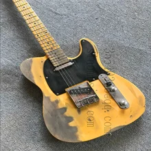 На заказ Ретро TL старая электрическая гитара, желтая, вырезанная через шею фабрика, чтобы обеспечить на заказ