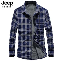 JEEP SPIRIT бренд осень зима мужская клетчатая рубашка Флисовая теплая подкладка длинный рукав отложной воротник повседневные мужские рубашки хлопковые рубашки