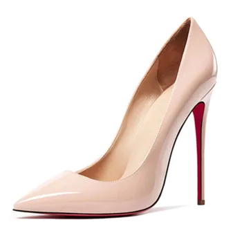 

Top red Bottom Shoes Women Sexy Pumps Genuine Leather High Heel Shoes Thin Heel Wedding Pointed Toe Stilettos Party
