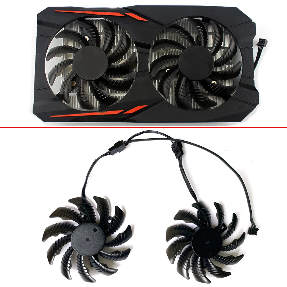 새로운 2 개 75MM T128010SU PLD08010S12HH 4 핀 0.35A 쿨러 팬 교체 기가 바이트 GTX ...
