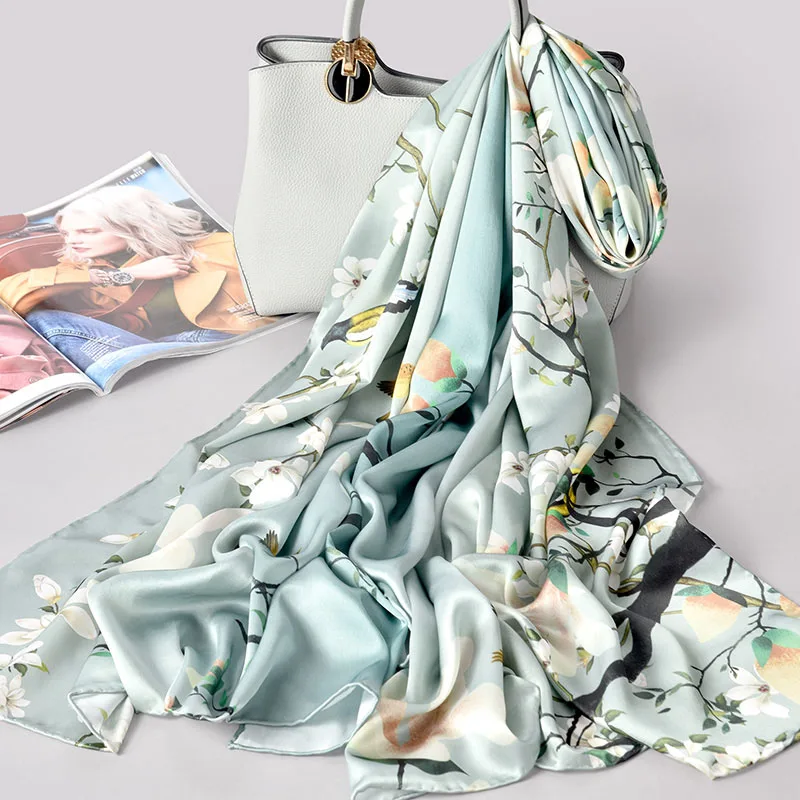 Чистый Шелковый шарф для женщин Модный Роскошный принт Шали Обертывания для дам настоящий натуральный шелк Длинные шарфы для женщин - Цвет: Color 5