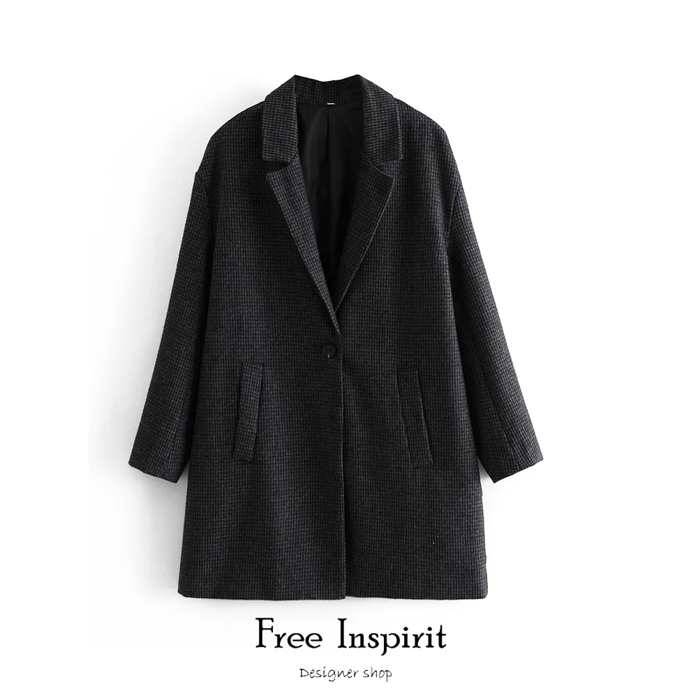 

Free Inspirit Winter New Arrival Casual Style Women's Short Coat Full Sleeve Turn-down Collar Single Button Black Overcoat