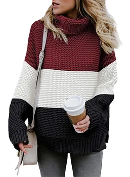 

Turtleneck Long Sleeve Sweater 2019 Fashion Striped Loose Causal Sweater Outwear Winter Fall Warm Thick Sweater Pullovers Jumper