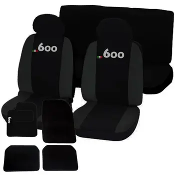 

COPRISEDILI + TAPPETINI AUTO CON STRAPPO LOGO FIAT 600 NERO - GRIGIO SCURO