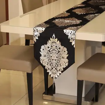 

Modern Simple European Style Black with Silver Flower Table Runner Bed Banner Best Home Decoration