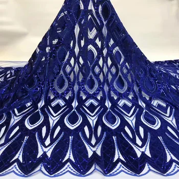 

6 colors newest design African velvet French net lace fabric royal blue with shining sequins embroidery for party dress FCC032