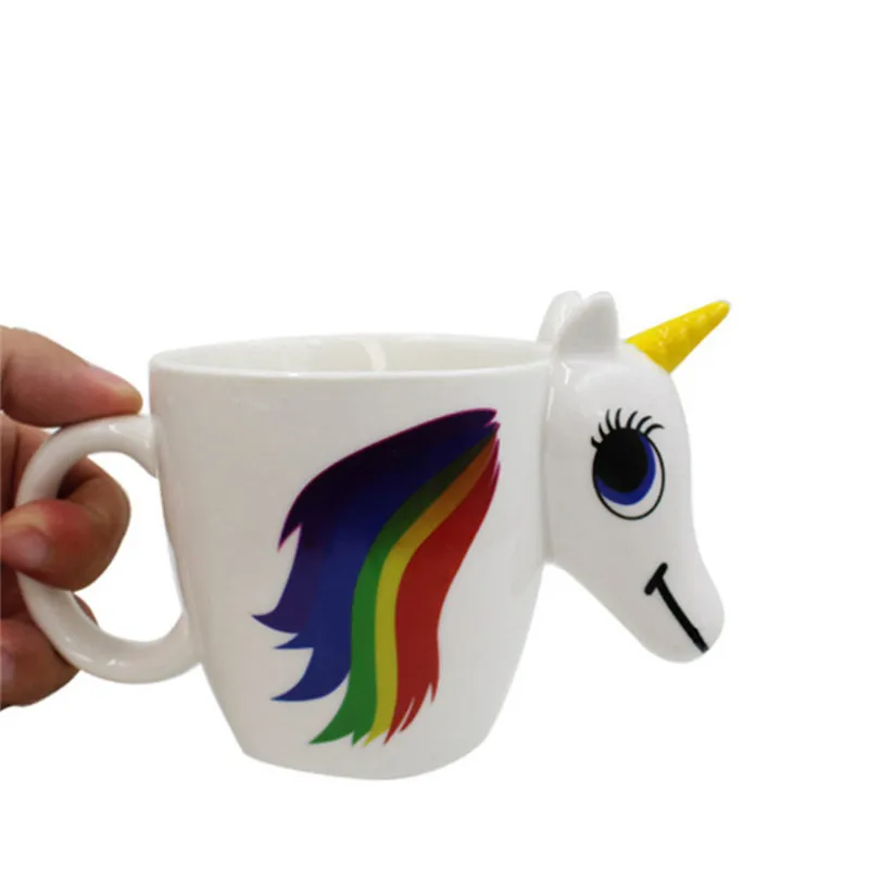 Cute Color Changing 3D Rainbow Unicorn Ceramic Mug Coffee Tea Milk Hot Water Cup Drinkware Temperature sensing Magical Horse Cups7