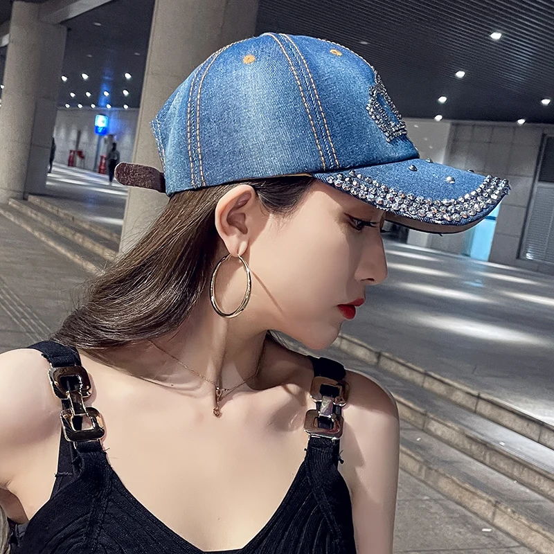 COKK Fashion Cap Women Spring Summer Hats For Women Cowboy Hat Shiny Baseball Cap Adjustable Sunhat Sunshade Denim Cloth baseball cap sun hat