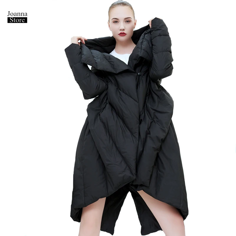 

85% white duck down jacket women plus size long cloak jackets irregular personality winter warm coat streetwear casual coats