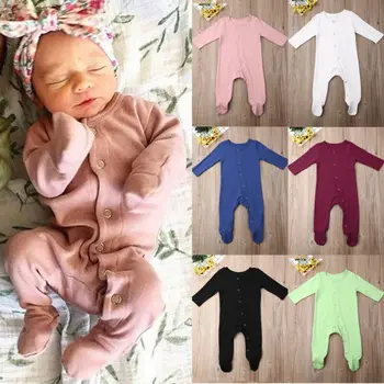 

Infant Baby Girl Boy Long Sleeve Solid Romper Bodysuit Jumpsuit Outfits Clothes