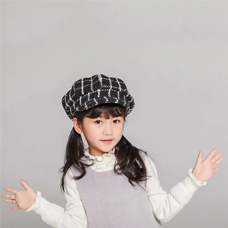 Children's hat Kids Baby Girls Beret New Autumn And Plaid Winter Comfortable Breathable Cap #4j30 (4)