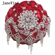 JaneVini роскошный красный свадебный букет горный хрусталь кристалл искусственный атлас букет невесты из роз цветы свадебные аксессуары