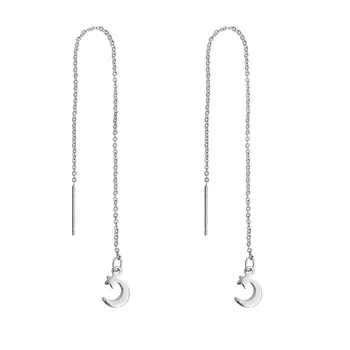 

8Seasons Stainless Steel Ear Thread Threader Earring Silver Color Half Moon Star 14.2cm(5 5/8")long,1 Pair Hot new
