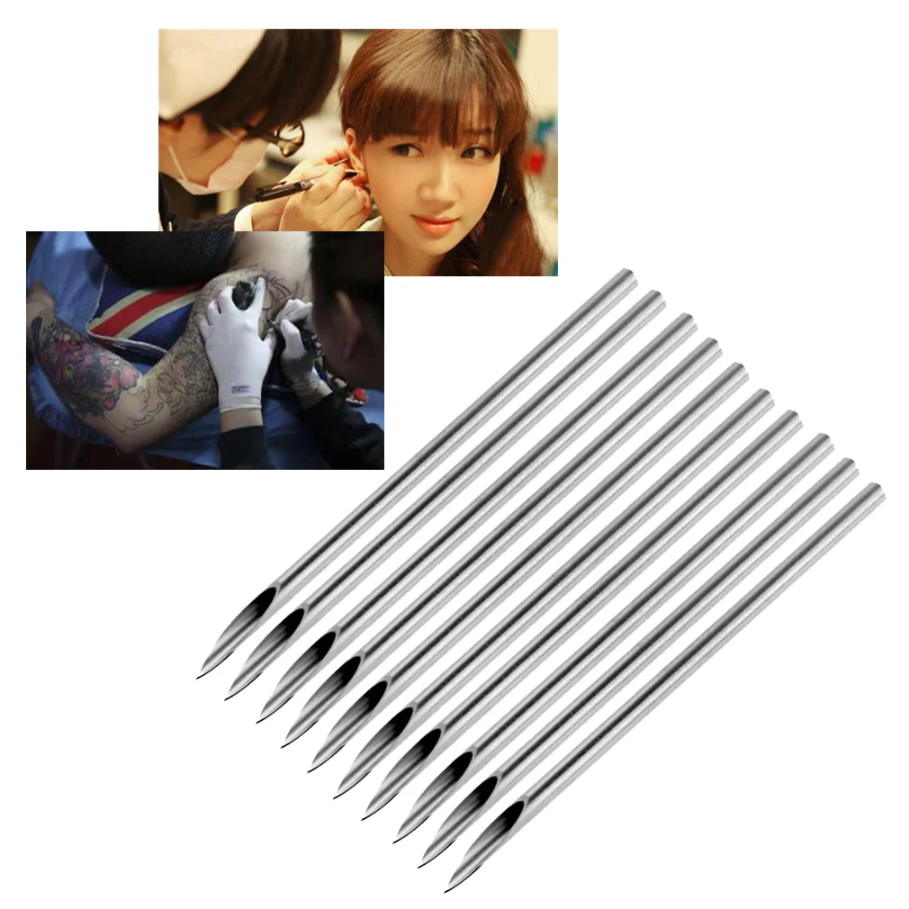 10pcs Surgical Steel Tatto Piercing Needles Medical Tattoo Needles For Navel Nose/Lip/Ear Piercing 35g (4.8mm)