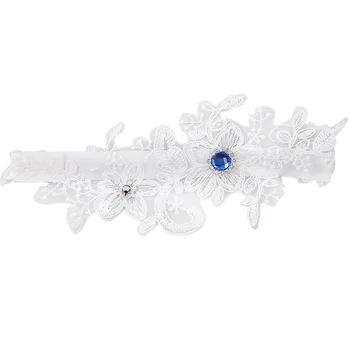 

Wedding Garter Blue Rhinestone White Embroidery Floral Sexy Garters for Women/Female/Bride, Thigh Ring Bridal Leg Garter