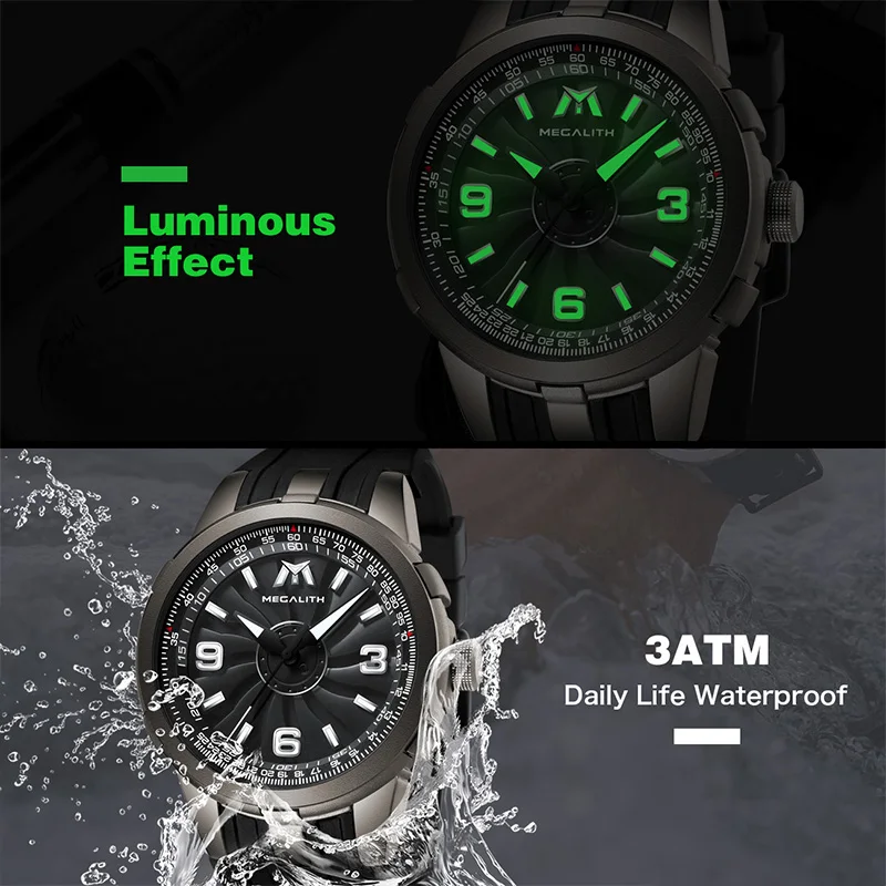 Tanie MEGALITH moda zegarki sportowe mężczyźni wodoodporny pasek silikonowy zegarki kwarcowe mężczyźni zegar wiatrak obrót Dial Relogio Masculino