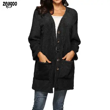 

Women's Long Sleeve Soft Knit Cardigan Winter Single Breast None Jacket Solid with Coat Pockets Casual Slim