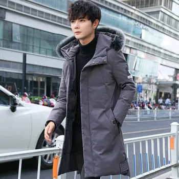 

Men's Large Size Down Jacket 2019 New Fashion Thickening Medium Long White Duck Down Outerwear Winter Hooded Men Overcoat JIA463