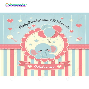 

Cartoon Little Elephant Booker Children Birthday Baby Shower Photography Backdrop Photographic Backgrounds For Photo Studio