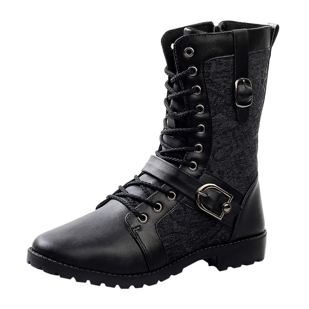 

SAGACE Fashion pu snow boots plush boots men Retro Punk Pointed Side Zipper High Tube Cotton Motorcycle Boots men Safety Shoes
