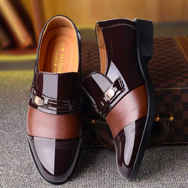 REETENE Fashion Business Dress Men Shoes Formal Slip On Dress Shoes Men Oxfords Footwear High Quality Leather Shoes For Men38-48