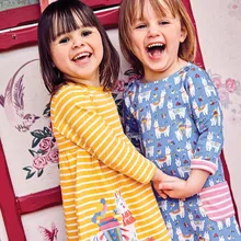 Прыжки метров новые платья принцессы в полоску для девочек Альпака аппликация на весну-осень одежда для малышей платья с длинными рукавами для девочек