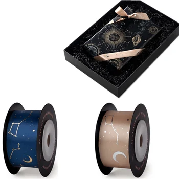 

2.5cm Constellation Ribbon Stars Moon Pattern Gift Flower Packaging Silk Ribbon Birthday Wedding Gift Box Baking Strap Packaging