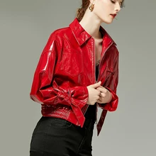 Lautaro outono curto vermelho preto brilhante patente falso jaqueta de couro feminino ombro gota manga longa legal elegante y2k moda 2021