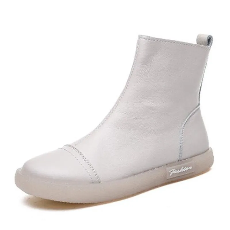 

2022 New Spring Soft Sole Genuine Leather Sneakers Boots Fashion Casual Ankle Boots Comfort Winter Warm Shoes Women Flat Boots