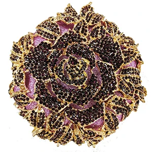 XIYUAN, брендовый вечерний клатч с желтыми кристаллами в виде Розы, стразы, сумочка, модные женские вечерние сумочки с драгоценными камнями - Цвет: Purple