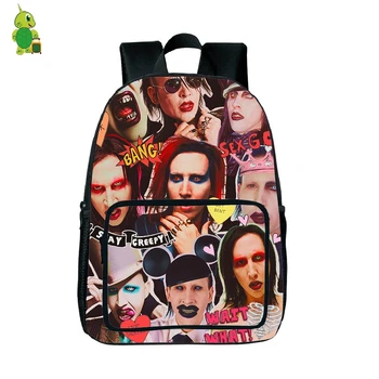 

Rock Star Marilyn Manson Overlay Printed Backpack School Bags for Boys Girls Students Book Bag Punk Style Travel Shoulder Bags