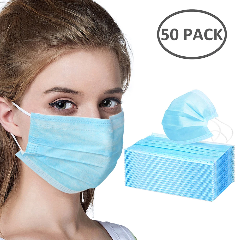 

50PCS Disposable Protective Mask Non-woven Three-layer Dust-proof Splash-proof Breathable Face Mask Personal Health Care