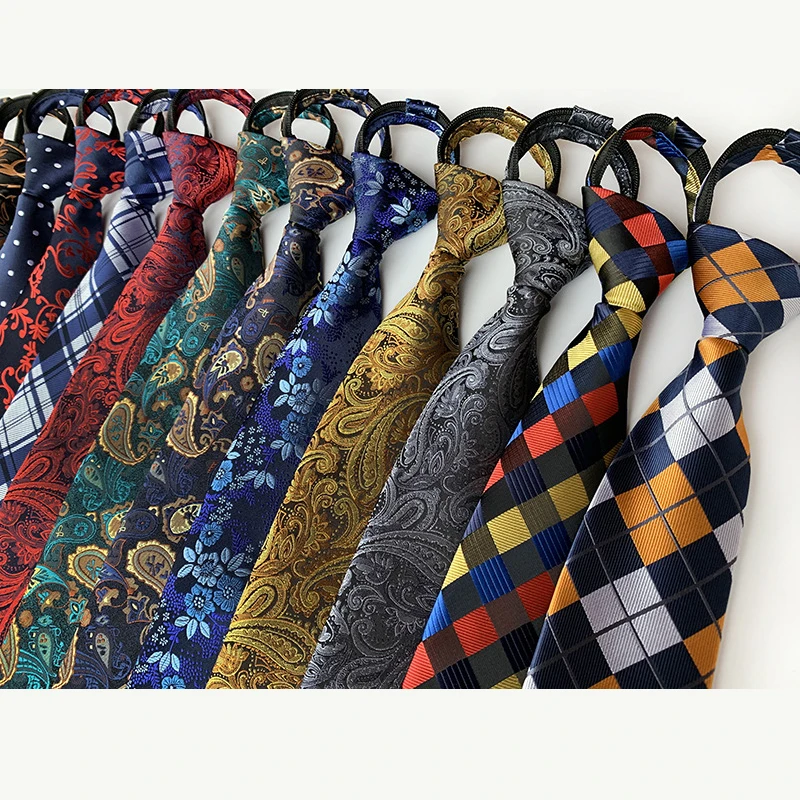 

8CM Pre-tied Neck Ties For Men Adjustable Zipper Ties Striped Dots Paisley Men's Ties Bridegroom Party Dress Wedding Necktie