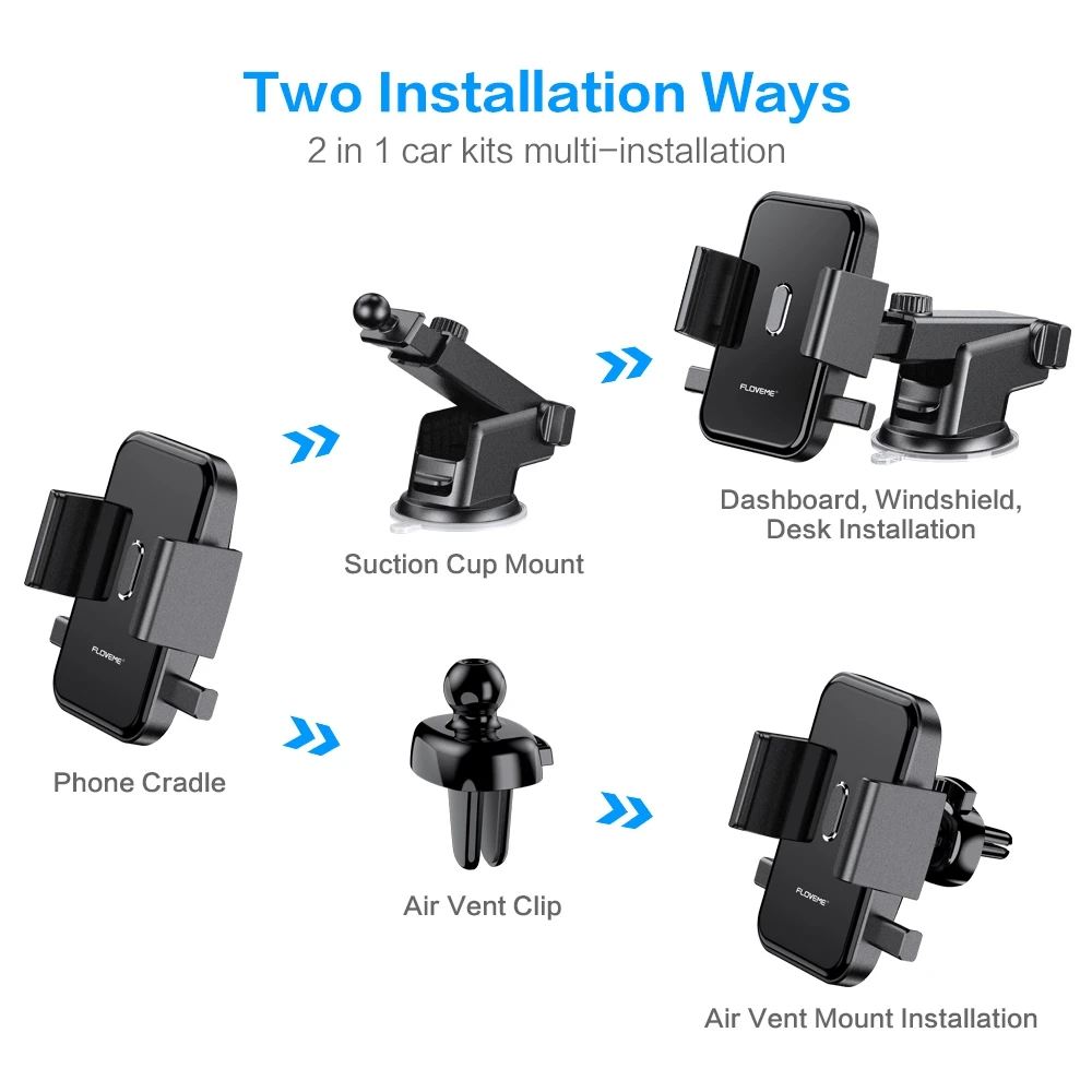 Cena FLOVEME 2 w 1 zestawy uchwyt samochodowy telefon klips mocowany do kratki nawiewu powietrza uchwyt do samochodu nie namagnesowany wsparcie dla telefonu komórkowego obrót o 360 ° stojak na telefon
