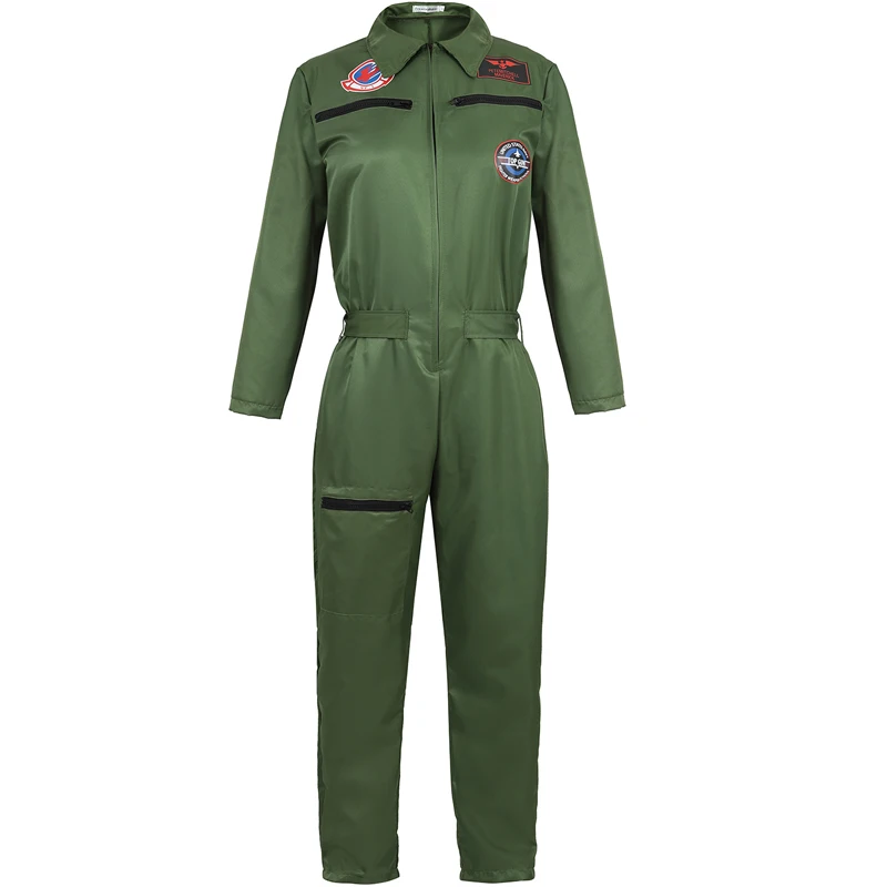 

Women Flight Suit Top Gun Costume Dress up Air Force Fighter Pilot Adult Wingman Jumpsuit Adults Halloween Cosplay Party Army