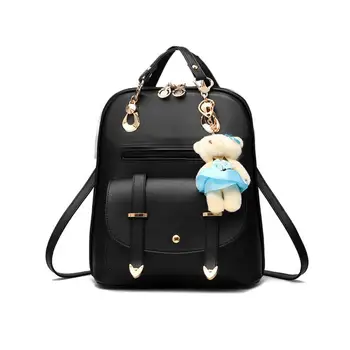 

Casual Preppy Girls Backpacks High-quality Personality Breathable PU Leather Women Solid Bear Pendant Shoulder School Bag