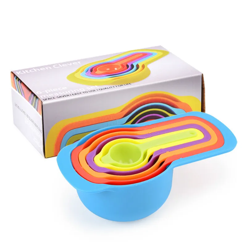 

Set of 6 Measuring Cups and Spoons Space Saving Design Scales Baking Tools Durable Plastic Easy To Clean Kitchen Scale