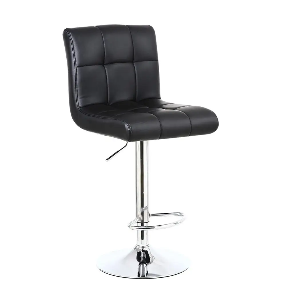 KKTONER Square Bar Stool PU Leather with Footrest Height Adjustable Swivel Chair Kitchen Pub stools Back Rest (BLACK) | Мебель