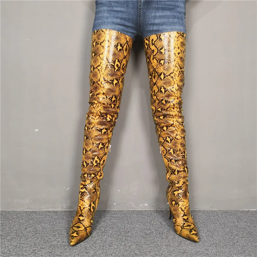 

Luxury Snake Skin Over the Knee Boots Women Sexy Snakeskin Print High Heel Thigh High Long Boots with Zipper Ladies Winter Shoes