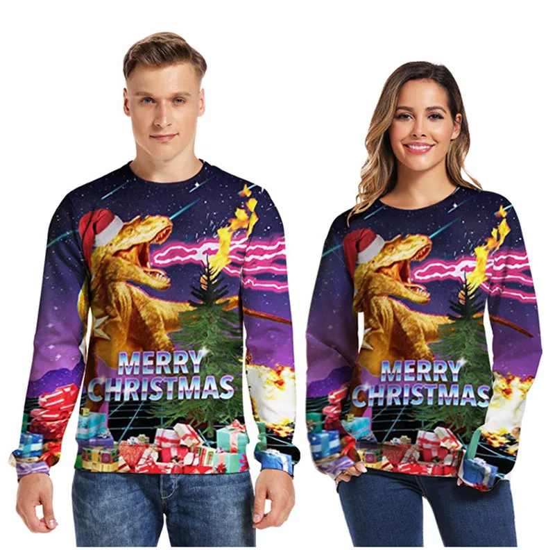 Cena Świąteczny sweter Unisex mężczyźni kobiety druk 3D brzydki świąteczny sweter na wakacje zabawny wzór potwora jesienno zimowa odzież Xmas