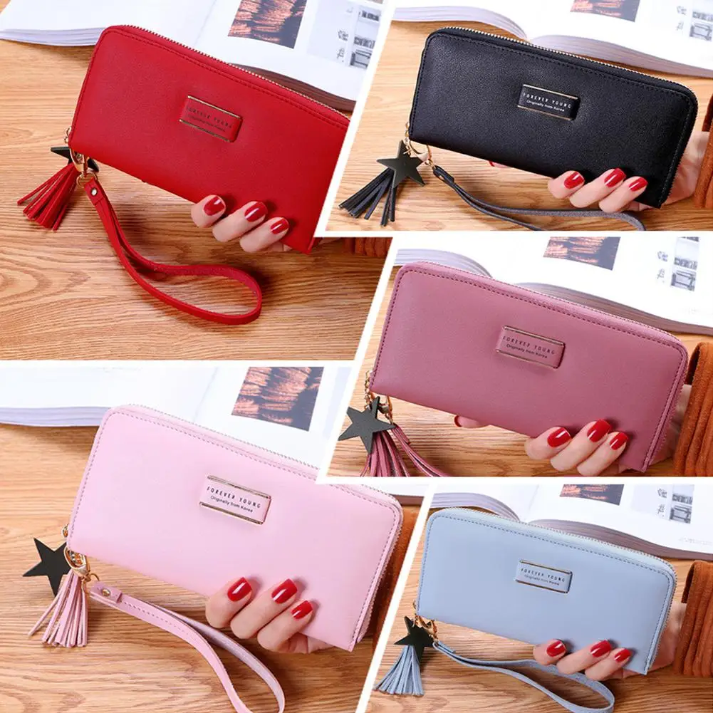 PinShang Women Fashion Multifunction Large Capacity Long Tassel Zipper Purse