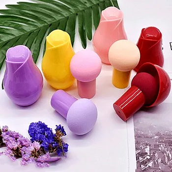 

1pc Make Up Sponge Portable Colorful Mushroom Head Dry & Wet Dual Purpose Powder Puff Clear with Floral Cosmetic Package